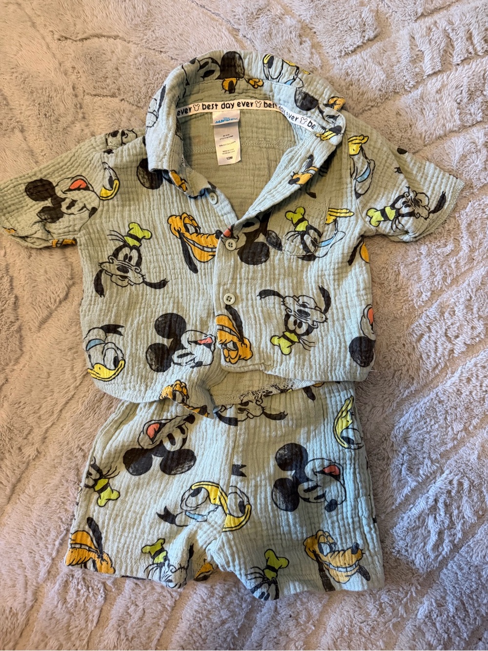 Disney Light Blue Mickey & Friends Printed Button-Down Set